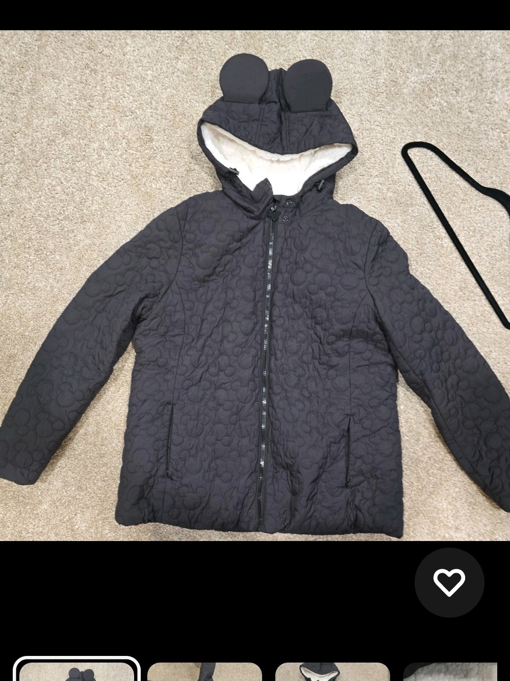 Disney Black Quilted Puffer Jacket with Hood Ears Large